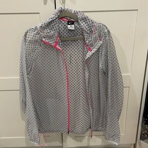 NIKE polka dot gray rain jacket with pink zipper